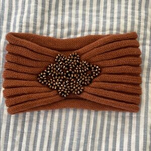 Brown Knitted CC Headband with Beaded Accent